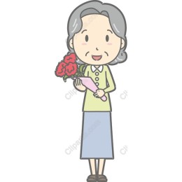 Cheerful Elderly Woman with Flowers