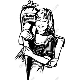 Cheerful Girl with School Cone Drawing