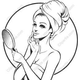 Elegant Woman with Mirror Clipart