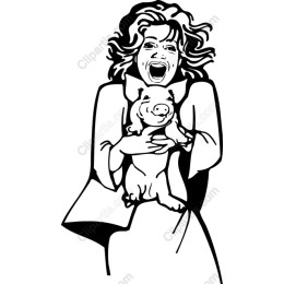 Joyful Woman and Piglet