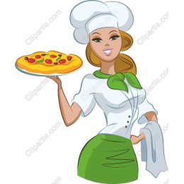 Cheerful Female Chef with Pizza