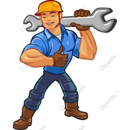 Cheerful Construction Worker with Wrench