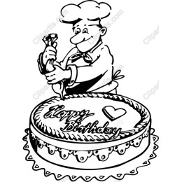 Cheerful Baker Decorating Birthday Cake