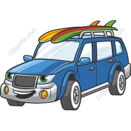 Cheerful Blue SUV with Surfboards