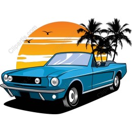 Classic Convertible with Sunset and Palm Trees
