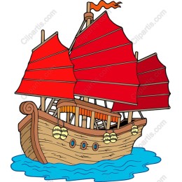 Vibrant Red-Sailed Ship