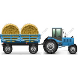 Blue Tractor with Hay Bales