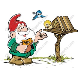 Cheerful Gnome with Birds