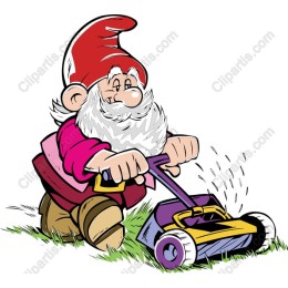 Cheerful Garden Gnome Mowing Lawn