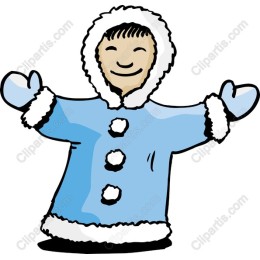 Cheerful Winter Character in Blue Snow Coat