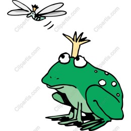 Whimsical Frog with Crown and Mosquito