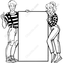 Retro Characters Holding Blank Sign