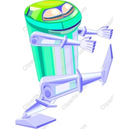 Quirky Robot Running Trash Can