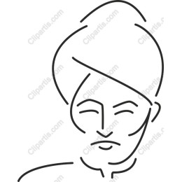 Elegant Turbaned Figure Line Drawing