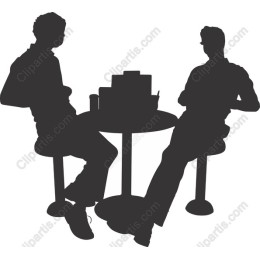 Silhouette of Two Friends Conversing at a Table
