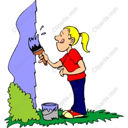 of a Young Girl Painting a Wall