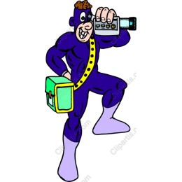 Colorful Cartoon Superhero Holding Video Camera