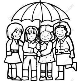 Joyful Friendship Under Umbrella