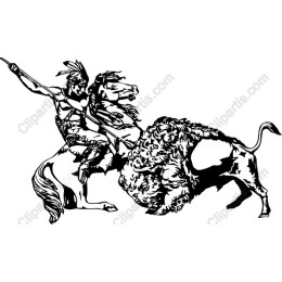 Warrior Riding a Horse with Bison