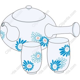 Blue Daisy Teapot and Cups Set