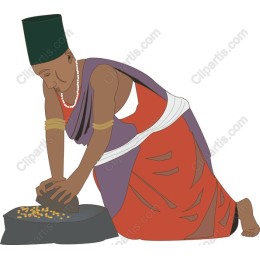 Traditional Grain Grinding Woman