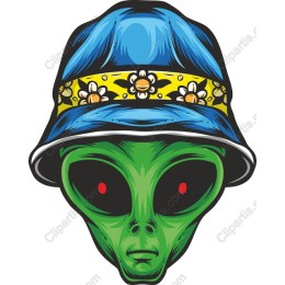 Stylish Alien Illustrative with Bucket Hat