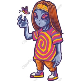 Whimsical Alien Character with Butterfly
