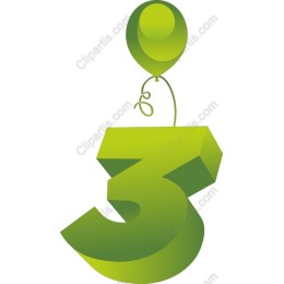 Playful Green Number 3 with Balloon