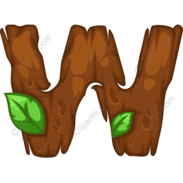 Wooden Letter W with Leaves