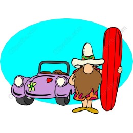 Quirky Surfer with Convertible and Surfboard