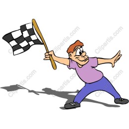 Cheerful Race Official Waving Checkered Flag