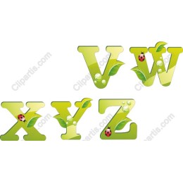 Nature-Themed Alphabet (V, W, X, Y, Z) with Leaves and Ladybugs