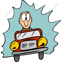 Cheerful Cartoon Driver in Classic Car