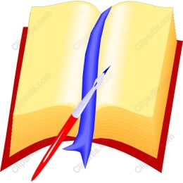Artistic Open Book with Brush and Ribbon