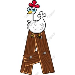 Whimsical Chicken and Wooden Letter A
