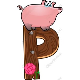 Playful Pig on Wooden Letter P