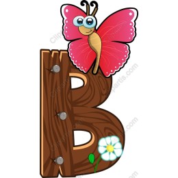 Wooden Letter B with Butterfly