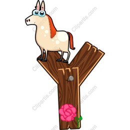 Whimsical Cartoon Horse on Wooden 'Y' Letter