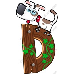 Adorable Cartoon Dog on Wooden Letter D