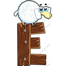 Cute Sheep Perched on Wooden Letter 'E'