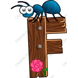 Playful Blue Ant with Wooden Letter F