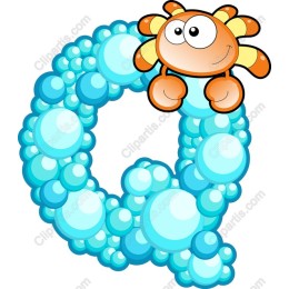 Bubble Letter Q with Cute Crab