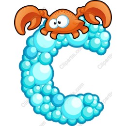 Playful Crab with Bubbles - Letter 'C'