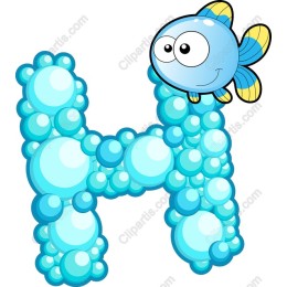 Bubble Letter H with Fish