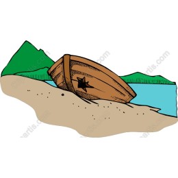 Serene Beach Scene with Wooden Boat