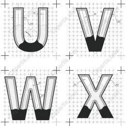 Geometric Letter Set: U, V, W, X