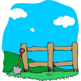 Rustic Wooden Fence with Shovel
