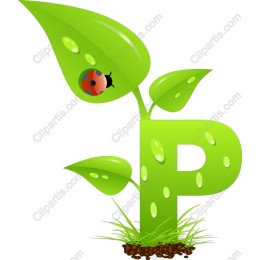 Vibrant Green Leaf 'P' with Ladybug