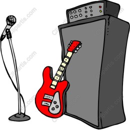 Vibrant Red Electric Guitar and Microphone