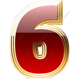 Elegant Number 6 in Red and Gold